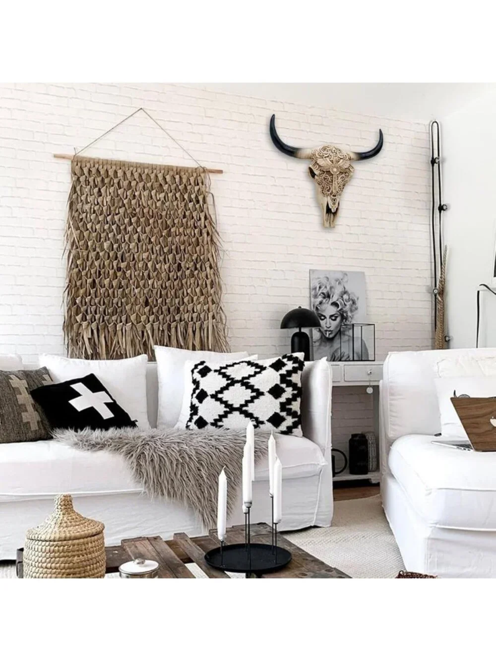 Boho Western Cow Skull Wall Decor - Realistic Animal Head Hanging Art, 12.2